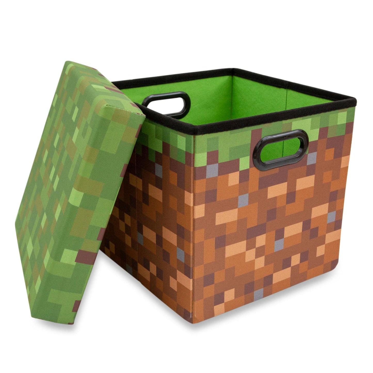 MINECRAFT Grassy Block 13-Inch Storage Bin Chest with Lid | Foldable Fabric Basket Container, Cube Organizer with Handles, Cubby for Shelves, Closet…