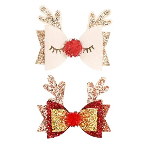 Christmas Bow Hair Clips Antler Girls Hairpins Glitter Hair Barrettes Holiday Cute Hair Accessories Best Gift for Kids