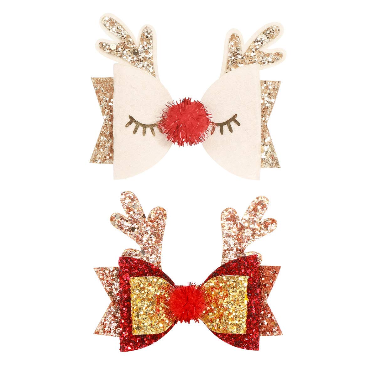 Christmas Bow Hair Clips Antler Girls Hairpins Glitter Hair Barrettes Holiday Cute Hair Accessories Best Gift for Kids