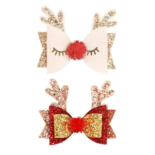 Christmas Bow Hair Clips Antler Girls Hairpins Glitter Hair Barrettes Holiday Cute Hair Accessories Best Gift for Kids