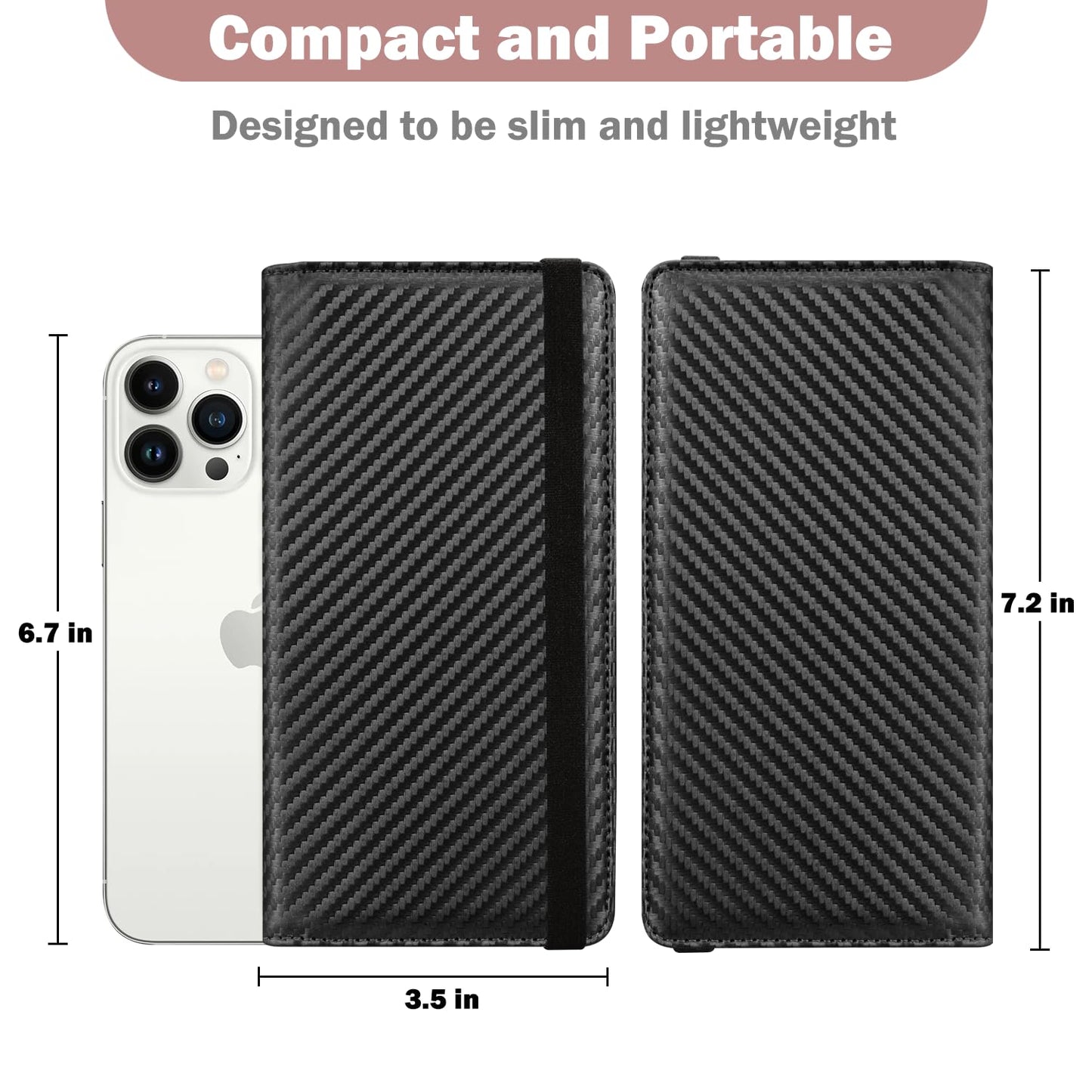 checkbook cover with elastic band - premium leather clear pvc divider durable, compact, and multi-functional holder wallet case for man woman, carbon…
