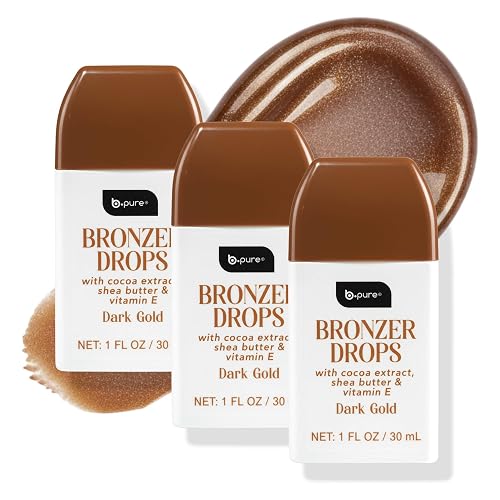 b.pure Moisturizing Bronzer Drops | Dark Gold | Tinted Face & Skin Glow Enhancer | 1 oz, 3-Pack