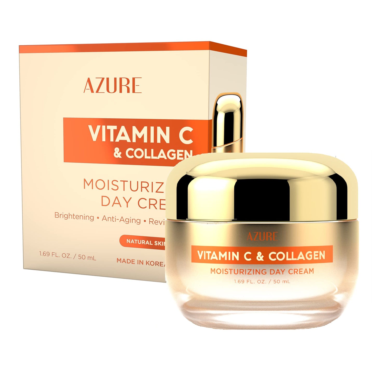 Azure Cosmetics Vitamin C & Collagen Face Moisturizer - Dermatologist Tested, Anti-Aging, Skin Tightening & Brightening, Clean, Cruelty-Free Face
