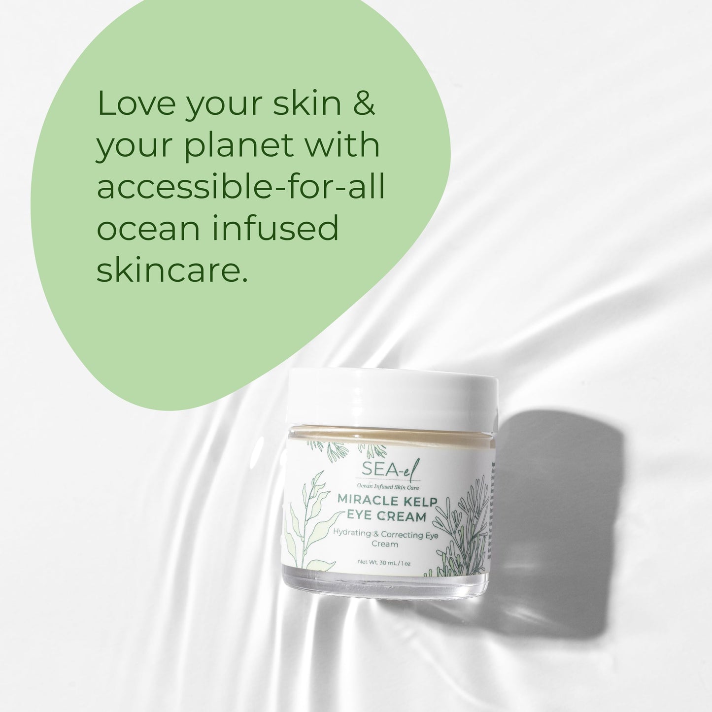 Sea-El Miracle Sea Kelp Eye Cream Hydrating & Correcting Yerba Mate Caffeine & Hyaluronic Acid for Dark Circles Bags & Puffiness - Daily Anti Aging