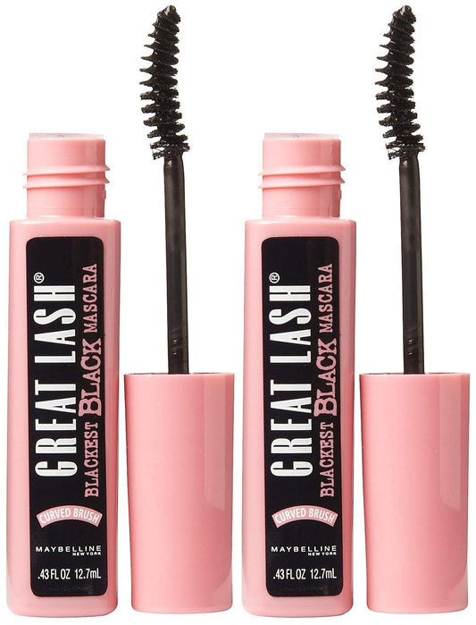 Maybelline Great Lash Curved Brush Mascara - Blackest Black - 2 Pack