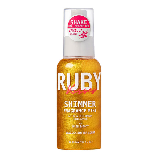 Ruby Kisses Shimmer Fragrance Body and Hair Mist Spray, Vanilla Glitter Body Perfume Spray, Skin Perfume, Liquid Illuminator Highlighter for Skin