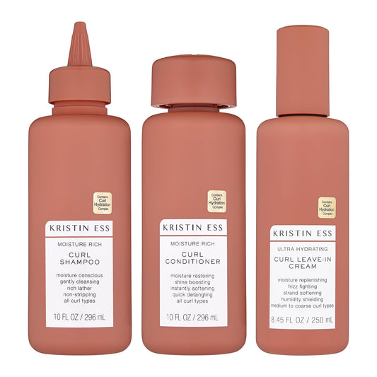 Kristin Ess Curl Regimen Bundle - Moisture Rich Curl Shampoo and Conditioner + Ultra Hydrating Curl Leave-In Cream, Vegan, Sulfate, Paraben
