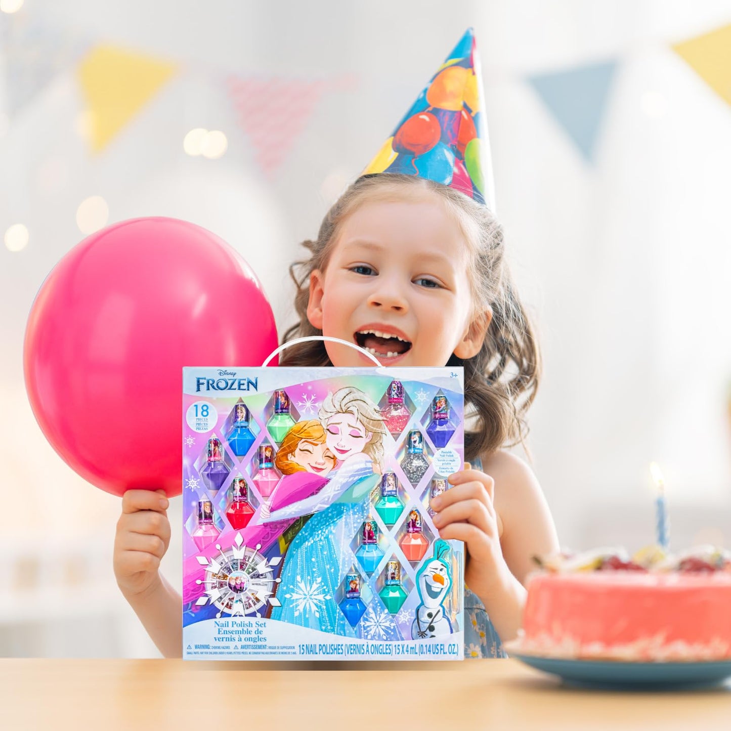 Disney Frozen Non-Toxic Peel-Off Nail Polish Set with Shimmery and Opaque Colors with Nail Gems for Girls Ages 3+, Perfect for Parties, Sleepovers