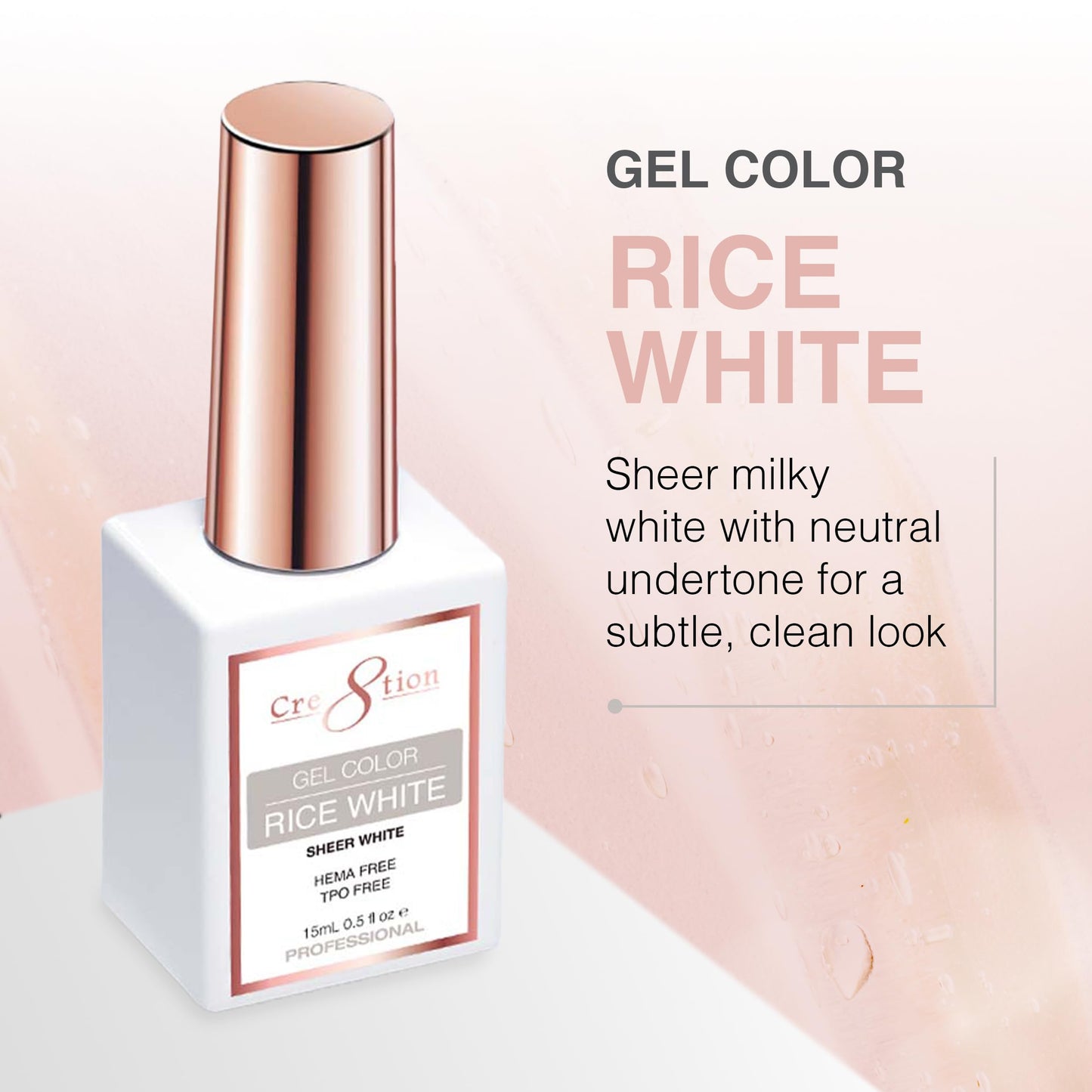 Cre8tion Rice White Soak Off Gel Polish, Sheer Milky White with Neutral Undertone for Minimalist Sets & Soft French, UV LED Cure, HEMA Free, TPO Free Beauty & Personal Care Cre8tion