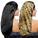 2 Pieces Long Silky Satin Sleep Bonnet for Curly Hair, Long Dreadlocks and Braids Hair Bonnets for Hair Care
