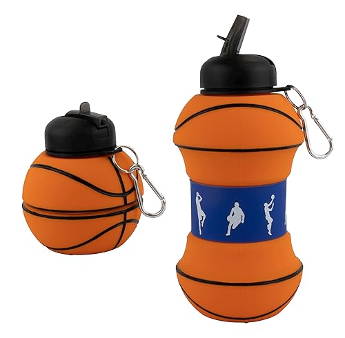 Maccabi Art Clip-On Collapsible 1 Liter, 34 oz. size BPA-Free Silicone Basketball Large Water Bottle for Kids