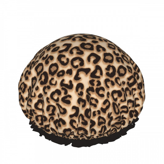 Leopard Double Layer Waterproof Shower Cap for Women Reusable Fashion Bath Cap for All Long Hair Lengths Soft Bath Shower Hat Beauty and Personal Care farg