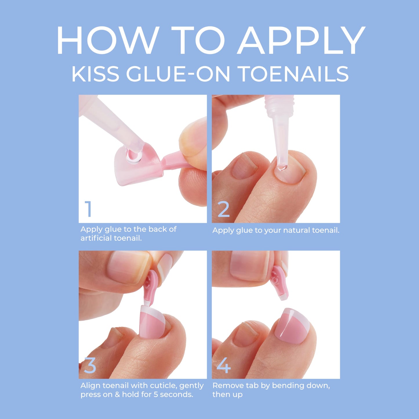 KISS Salon Acrylic, Press On Toenails, Nail Glue Included, 'Walk Away', White, Short Size, Squoval Shape, Includes 28 Nails, 2g Glue, 1 Manicure
