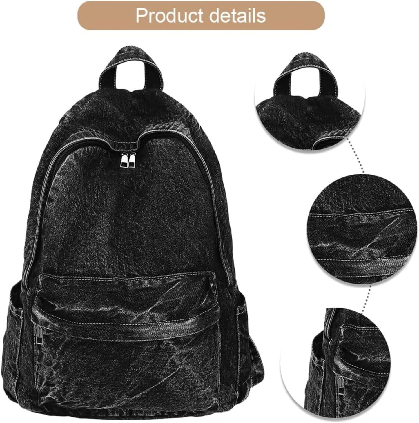 Dybag Vintage Denim Unisex Backpack, Multi-Pockets, Retro, Sturdy, Travel (Black)