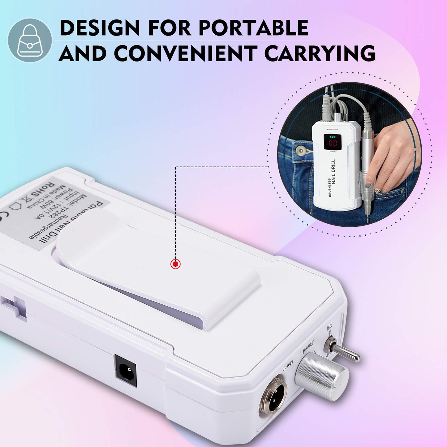 IMENE Professional Nail Drill Machine 35,000RPM – Portable Rechargeable Brushless E-File for Acrylic, Gel & Natural Nails (White)