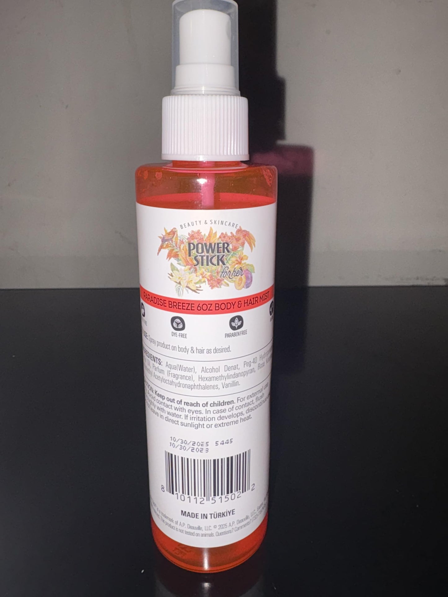 Power Stick for Her Paradise Breeze Body & Hair Mist, Long-Lasting Fragrance Spray with Black Amber Plum & Vanilla Woods Lightweight tropical scent, 6