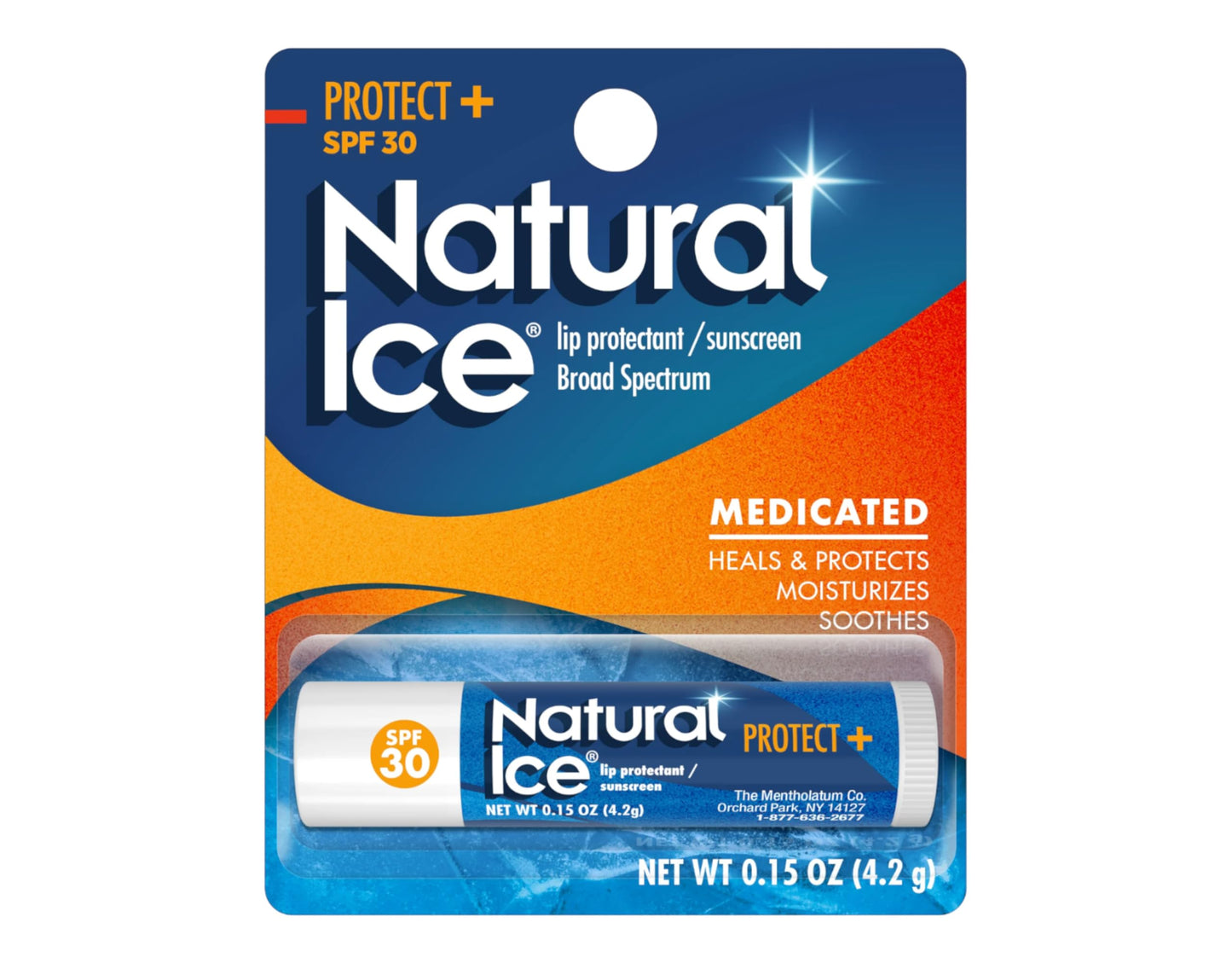 Mentholatum Natural Ice Protect+ Broad Spectrum SPF 30 Medicated Lip Balm, 0.15 Ounce (Pack of 2)