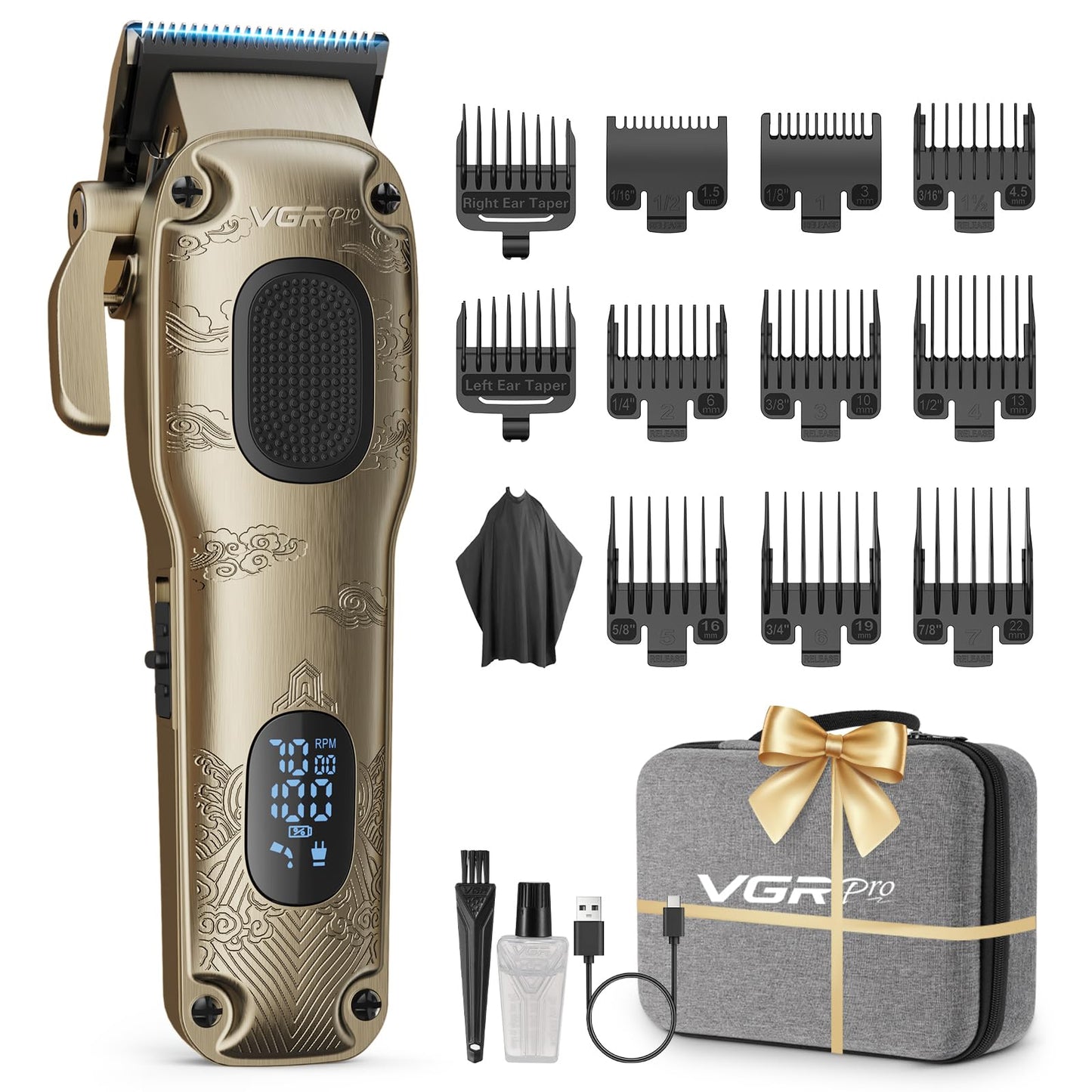 VGRPRO Hair Clippers for Men Professional, Cordless & Corded Barber Clippers for Hair Cutting with Package Case, Electric Grooming Kit for Home Beauty and Personal Care VGRPRO