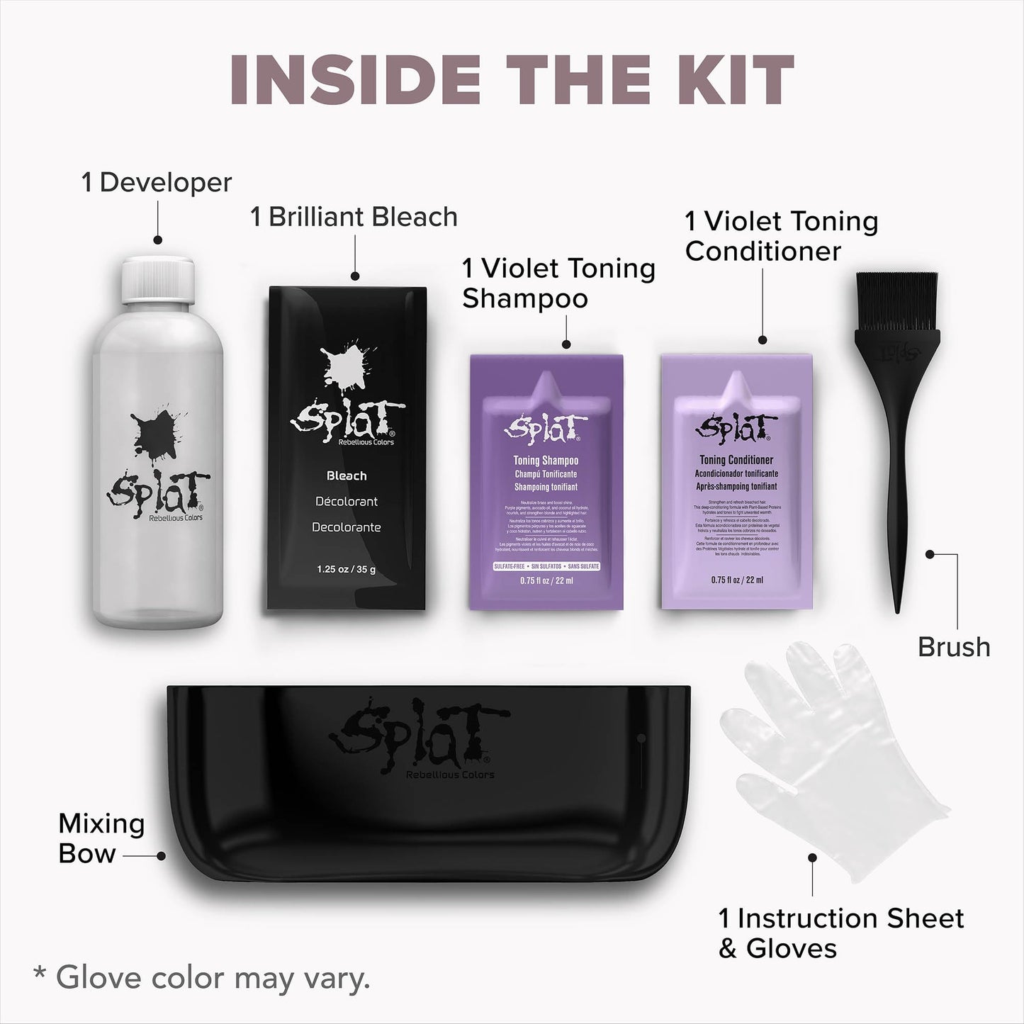 Splat Brilliant Bleach Kit, 1 Application, Includes Oxide, Bleach, Purple Toning Shampoo & Purple Toning Conditioner, Hair Bleach Kit Lifts up to 8