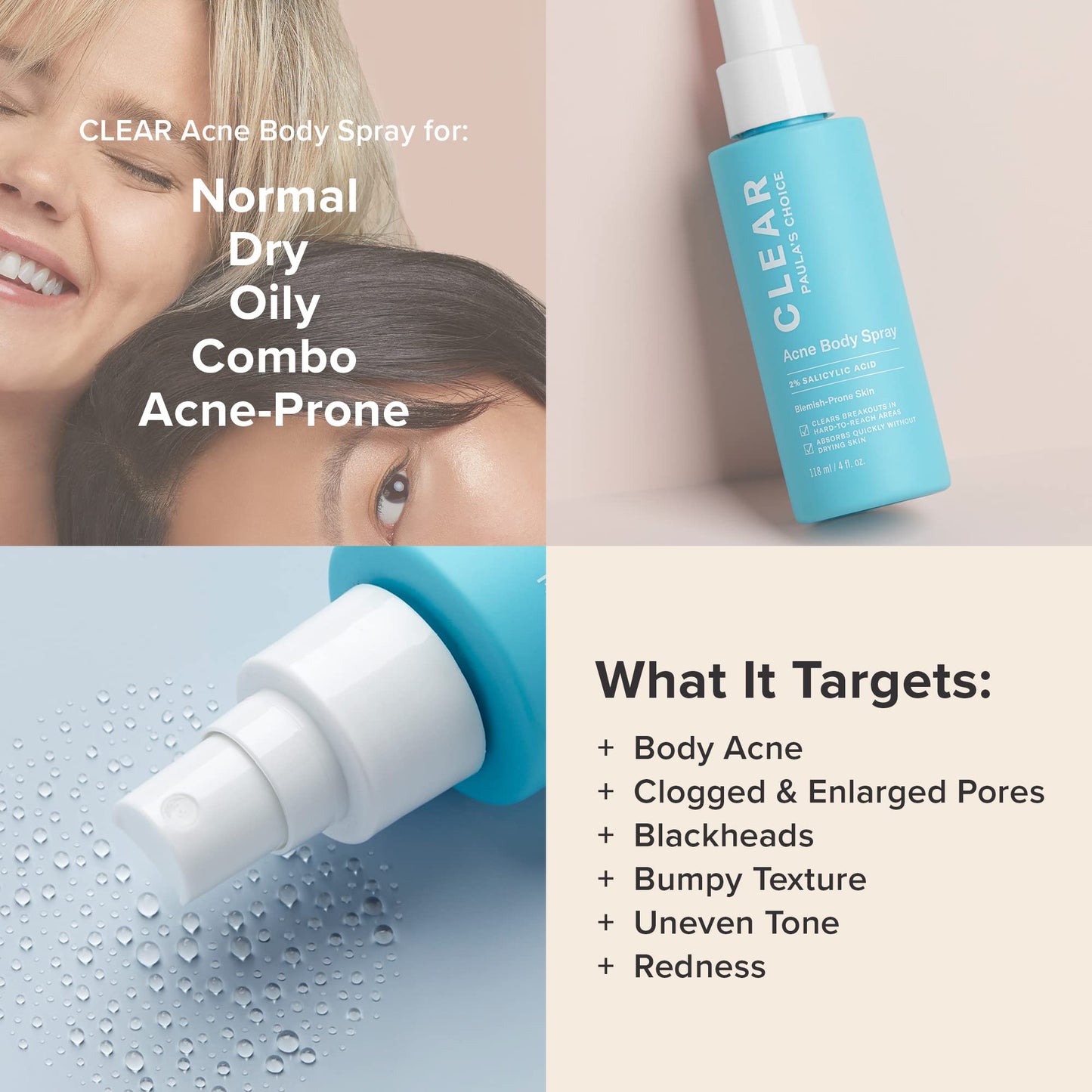 Paula’s Choice CLEAR Back & Body Acne Spray 4 oz – 2% BHA Salicylic Acid Treatment for Bacne, Clogged Pores, Blackheads & Breakouts