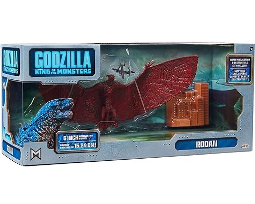 Godzilla King of The Monsters: 6" Rodan Articulated Action Figure with Osprey Helicopter & Destructible City