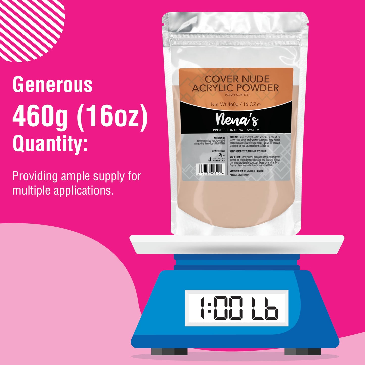 Nena's Superior Sculpting Powder Professional Acrylic Nail System Clear Blush Pink Medium Pink 16 oz 460 g (Cover NUDE) Beauty & Personal Care Nena's