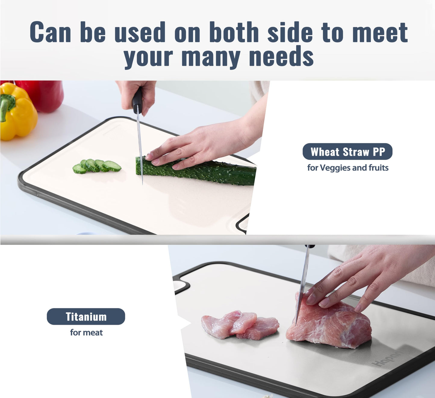 Titanium Cutting Boards for kitchen, Double Sided Metal Cutting Board, Non Toxic Chopping Board, Wheat Straw PP/Healthy Large Titanium Cutting Board…