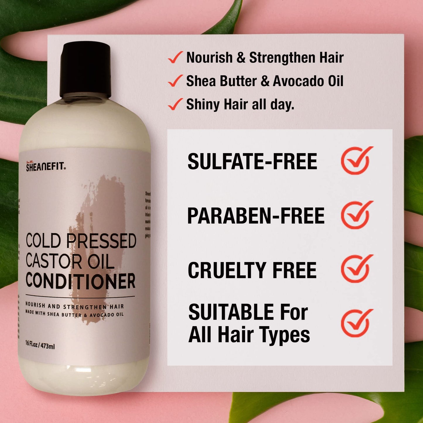 Sheanefit Cold Pressed Castor Oil Daily Shampoo Conditioner 16oz (Castor Oil Conditioner - 16oz)