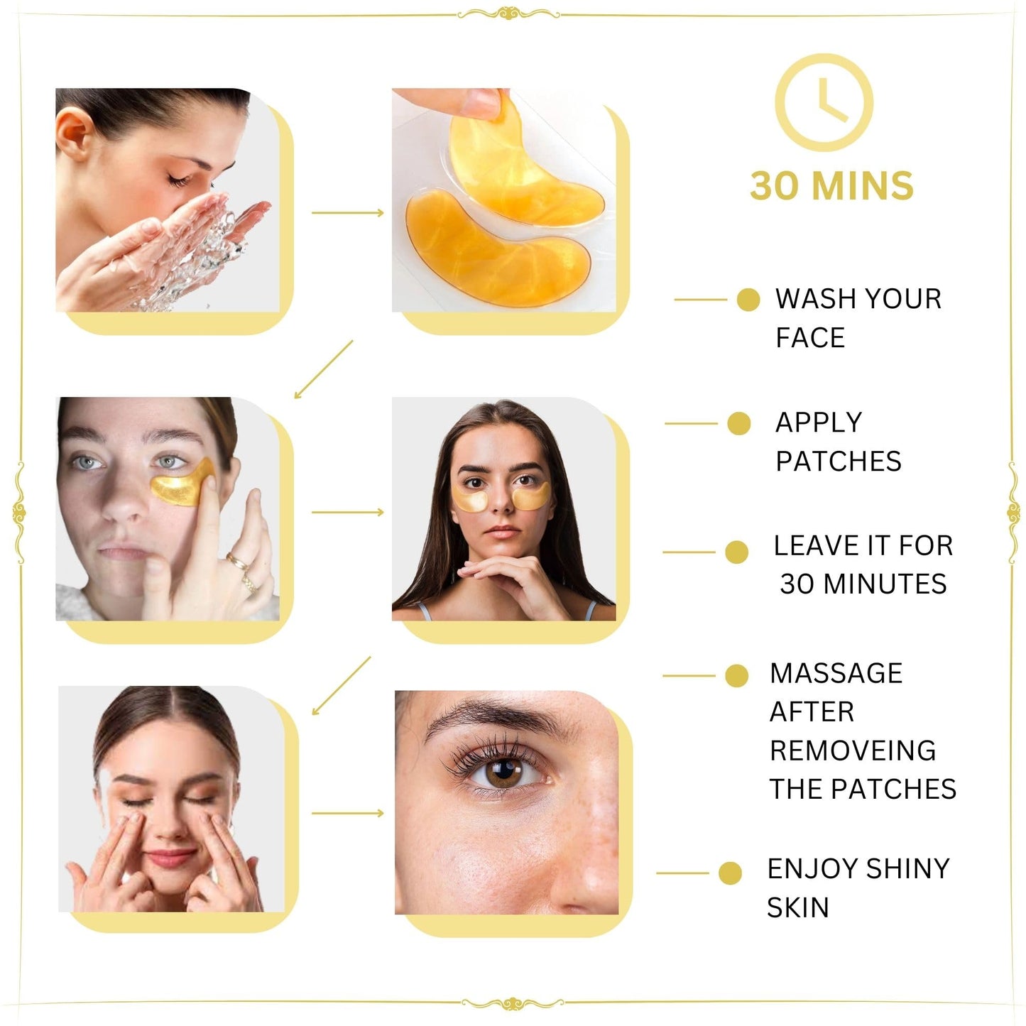 Green Cosmos 30 Pairs 24k Gold Under Eye Patches, Gold Crystal Collagen Eye Mask, Dark Circles Treatments, Removes Under Eye Bags, Collagen Gel Pads
