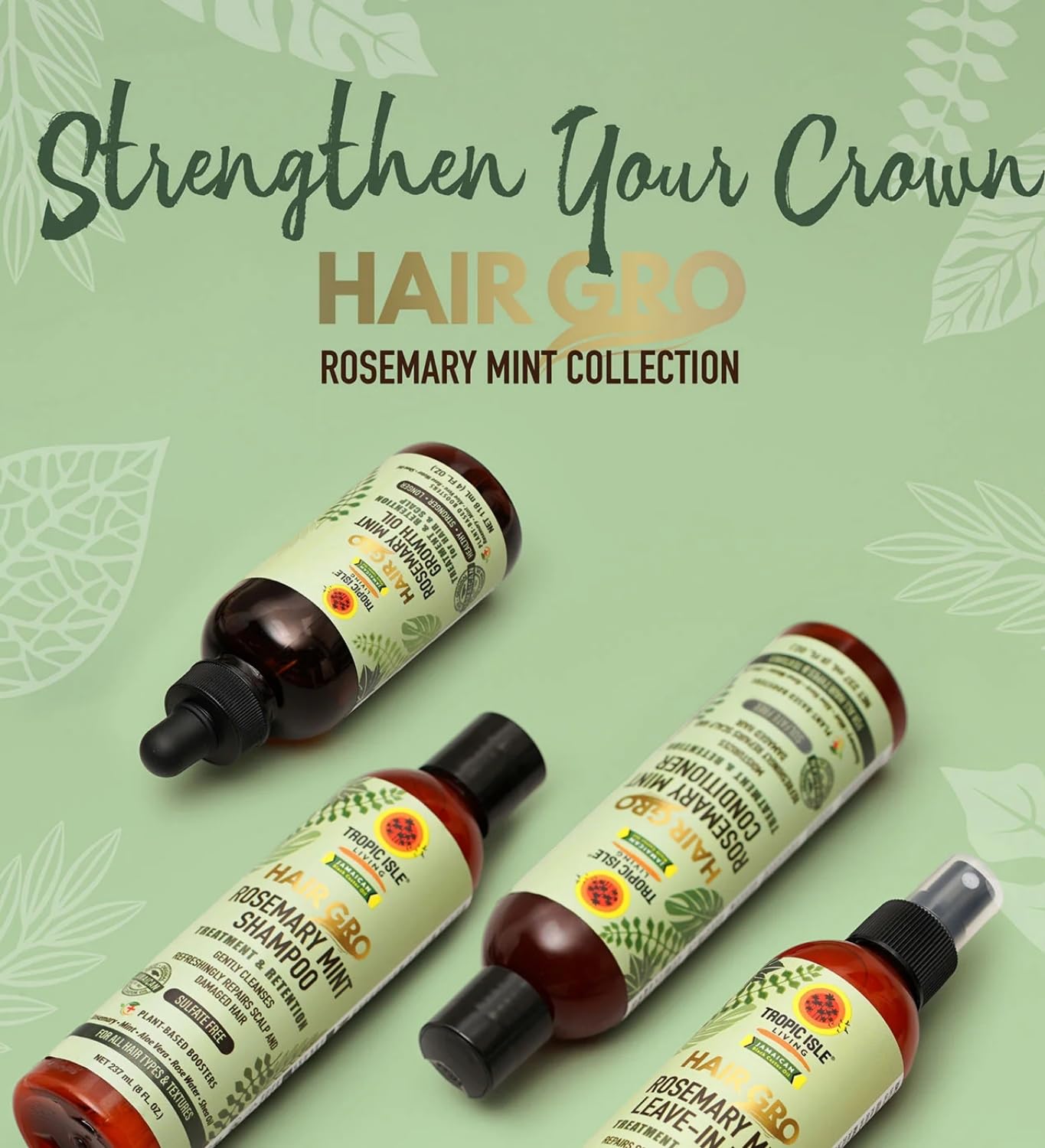 Tropic Isle Living 6x Hair Gro Rosemary Mint Shampoo 8oz and Conditioner 8 oz Gently Cleanses, Repairs & Nourishes with Mint, Aloe Vera & Shea Oil