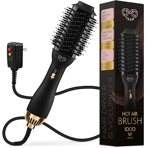Professional Blowout Hair Dryer Brush, Black Gold Dryer and Volumizer, Hot Air Brush for Women, 60MM Oval Shape
