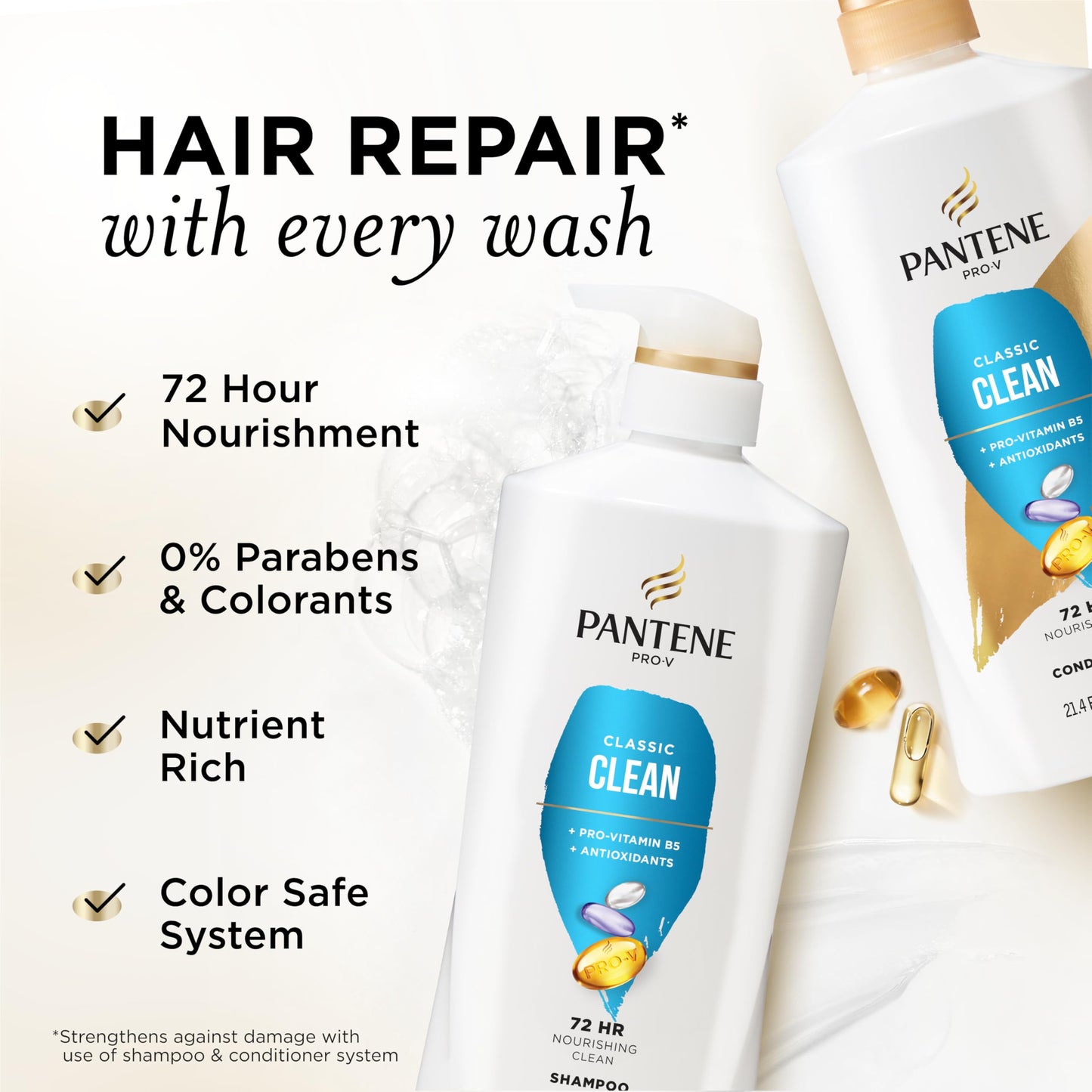 Pantene Shampoo & Conditioner Set, Classic Clean - Pro-V Nutrients for Dry, Color-Treated Hair, Healthy Looking Hair Every Wash, Antioxidant-Rich