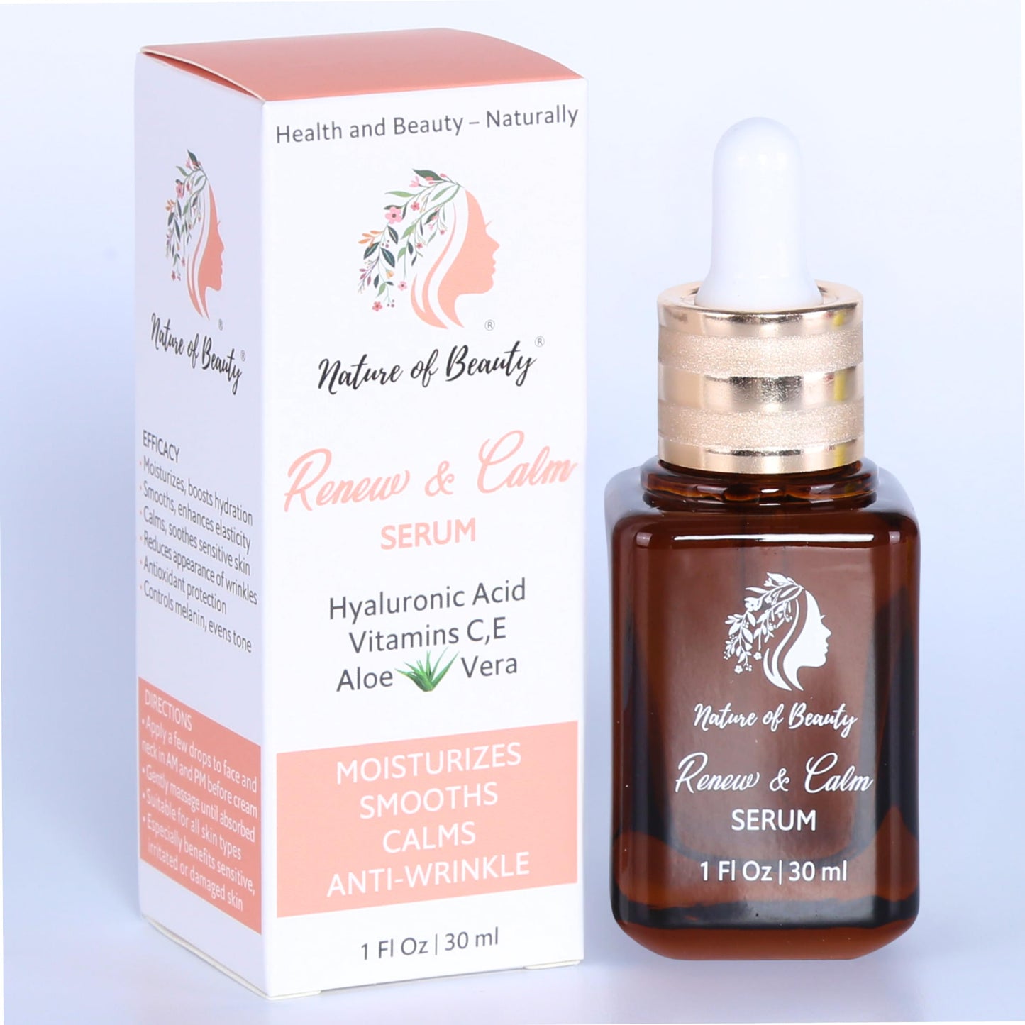 Renew & Calm Vitamin C Serum - Restoring Serum for Face with Vitamins C, E, LMW Hyaluronic Acid & Natural Plant Extracts - Smooths, Calms, Evens Skin