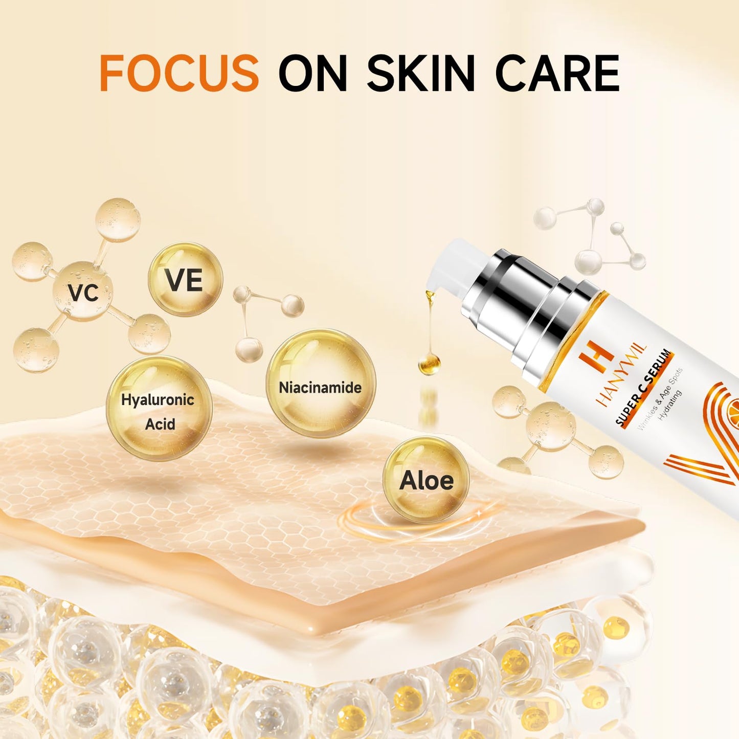 HANYWIL Super Vitamin C Serum for Women over 70, Vitamin C Serum for Face, Dark Spot Remover for Face, Hyaluronic Acid Skin Care, Targets Age Spots