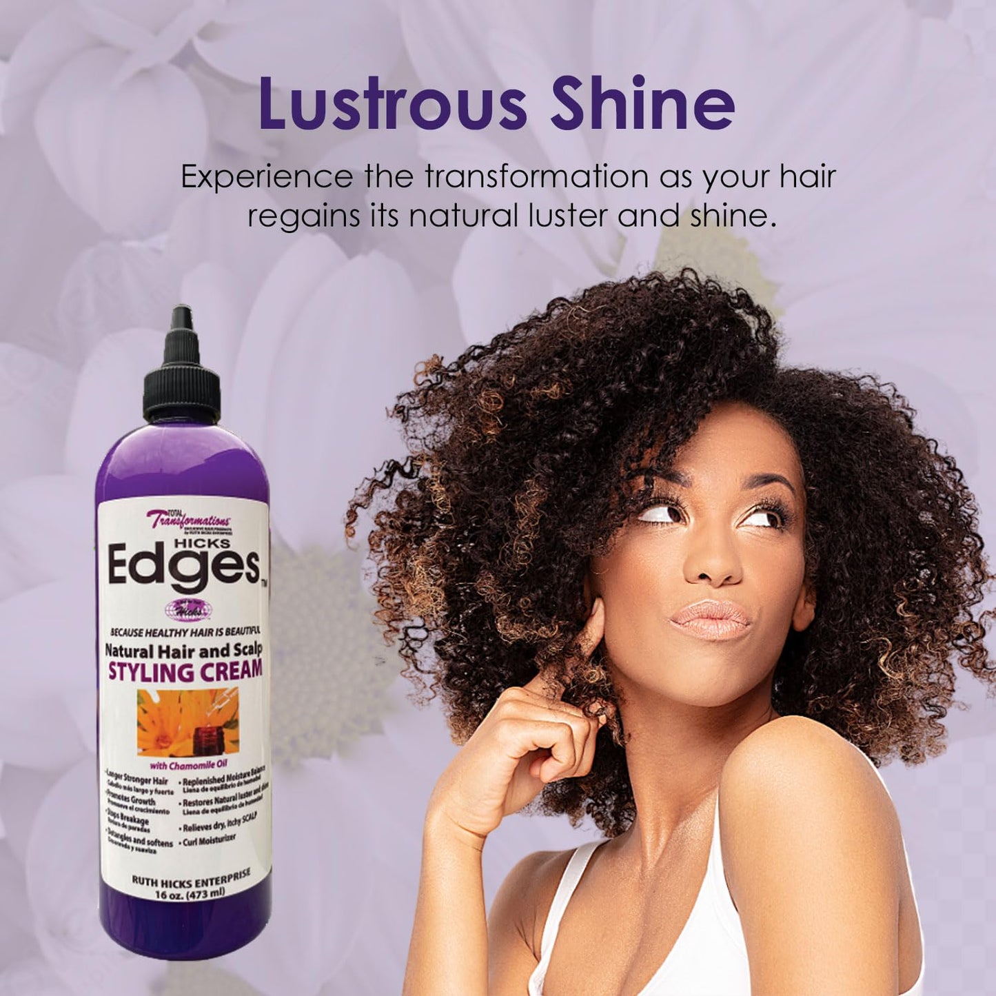 HICKS Edges Natural Hair and Scalp Styling Cream with Chamomile Oil - 16 oz, Purple w/white label, 1, 16.0 Ounce