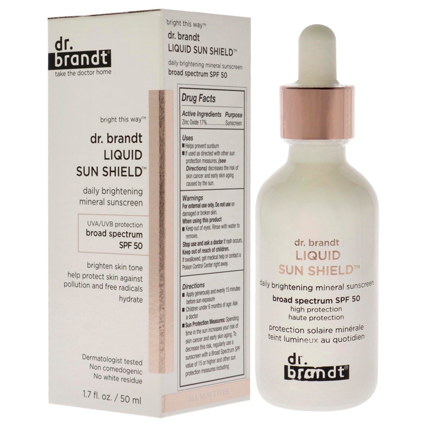 Dr. Brandt Liquid Sun Shield. SPF 50 UVA/UVB Mineral Face Sunscreen. HEV/Blue Light, Infrared and Pollution Protection. Non-Nano Zinc Oxide, Reef-Safe