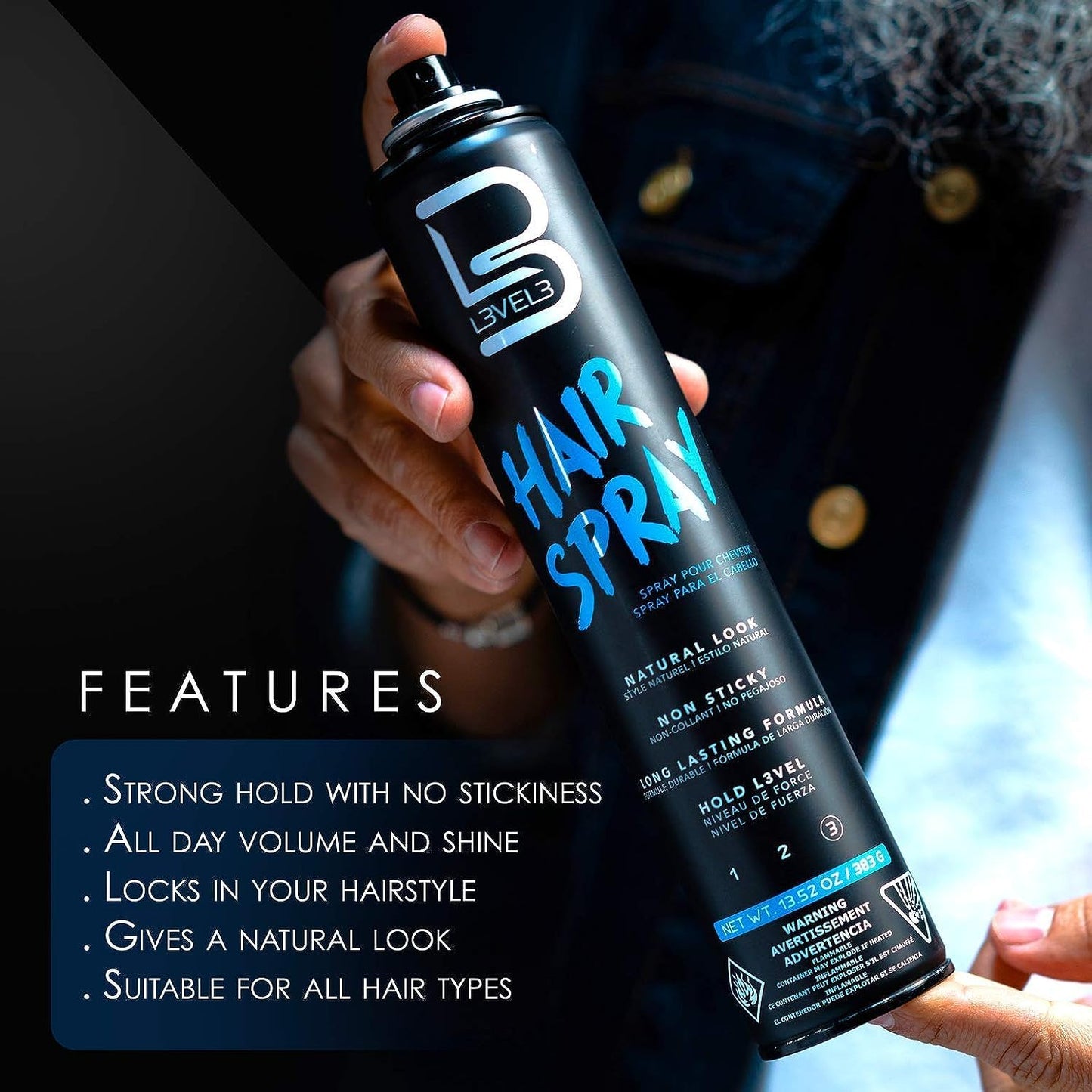 L3 Level 3 Hair Spray - Long Lasting and Strong Hold - Great for Men and Women - Level Three - Suitable for All Hair Types