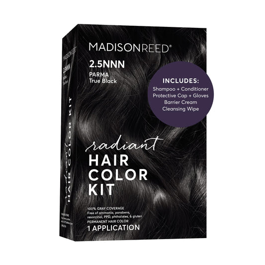 Madison Reed Radiant Hair Color Kit - 100% Gray Coverage for Resistant Grays, 2.5NNN Soft Black (Parma Black) | PPD-Free & Ammonia-Free, 1 Pack