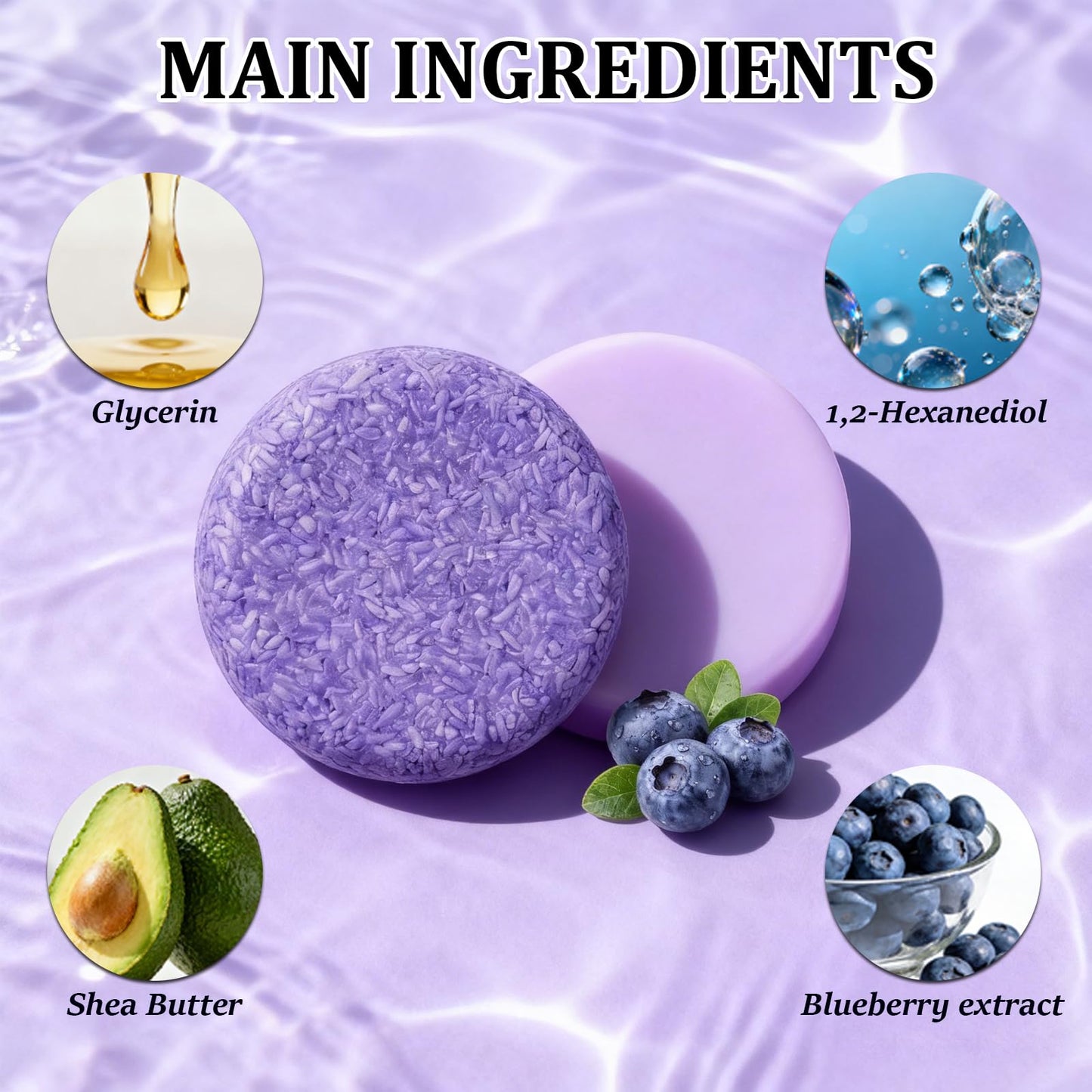 Blueberry Solid Shampoo and Conditioner Bar Set with Pink Massage Comb, Natural Blueberry Shampoo & Conditioner Bundle Bars, Nourishing and Repairing