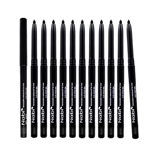 Nabi Retractable Waterproof Eyeliner Pencil - 12?Pack Smudge?Proof, Long?Lasting & Hypoallergenic Professional Makeup Eyeliner for Sensitive Eyes