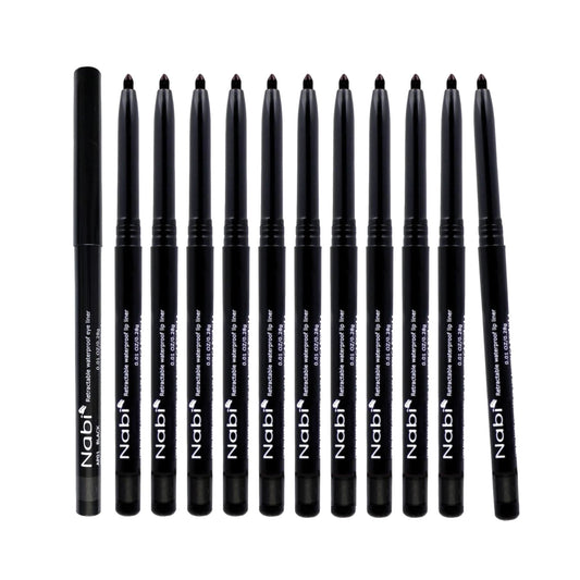 Nabi Retractable Waterproof Eyeliner Pencil - 12?Pack Smudge?Proof, Long?Lasting & Hypoallergenic Professional Makeup Eyeliner for Sensitive Eyes