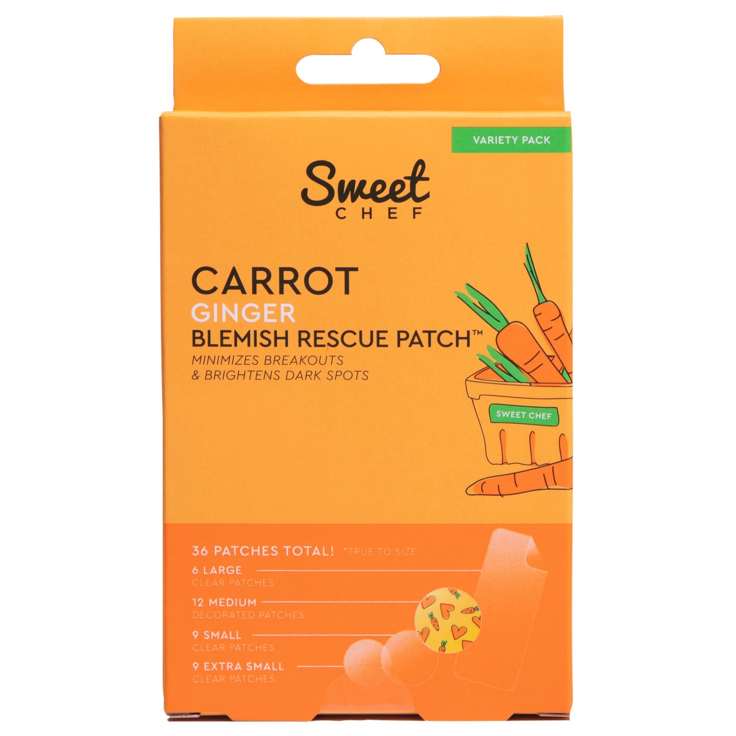 Sweet Chef Carrot Ginger Rescue Blemish Patches - Hydrocolloid Bandages Spot Treatment - 4 Different Shape and Size Pimple Patches with Resurfacing
