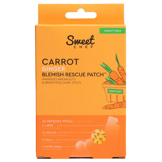 Sweet Chef Carrot Ginger Rescue Blemish Patches - Hydrocolloid Bandages Spot Treatment - 4 Different Shape and Size Pimple Patches with Resurfacing
