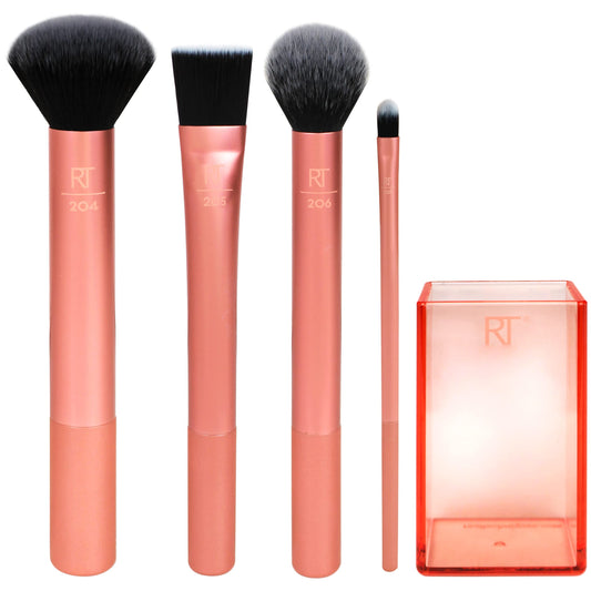 Real Techniques Flawless Base Brush Set With Ultra Plush Custom Cut Synthetic Bristles and Extended Aluminum Ferrules to Build Coverage for Every