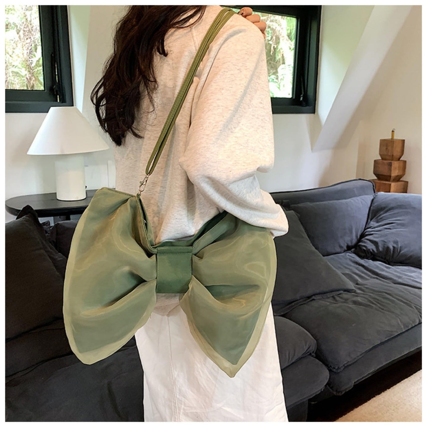 Wayolyn Kawaii Bow-shaped Crossbody Bag Bow Shoulder Bag for Women Cute Bowknot Purse Handbag Aesthetic Y2k Accessories (Green)