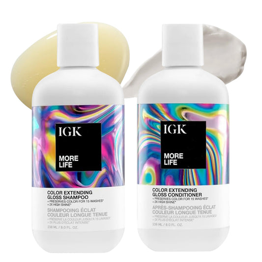 IGK MORE LIFE Color Extending Gloss Shampoo & Conditioner Set | Preserves Color + Enhances Shine | UV Protection | Vegan + Cruelty-Free | 8 oz (Pack Beauty & Personal Care IGK
