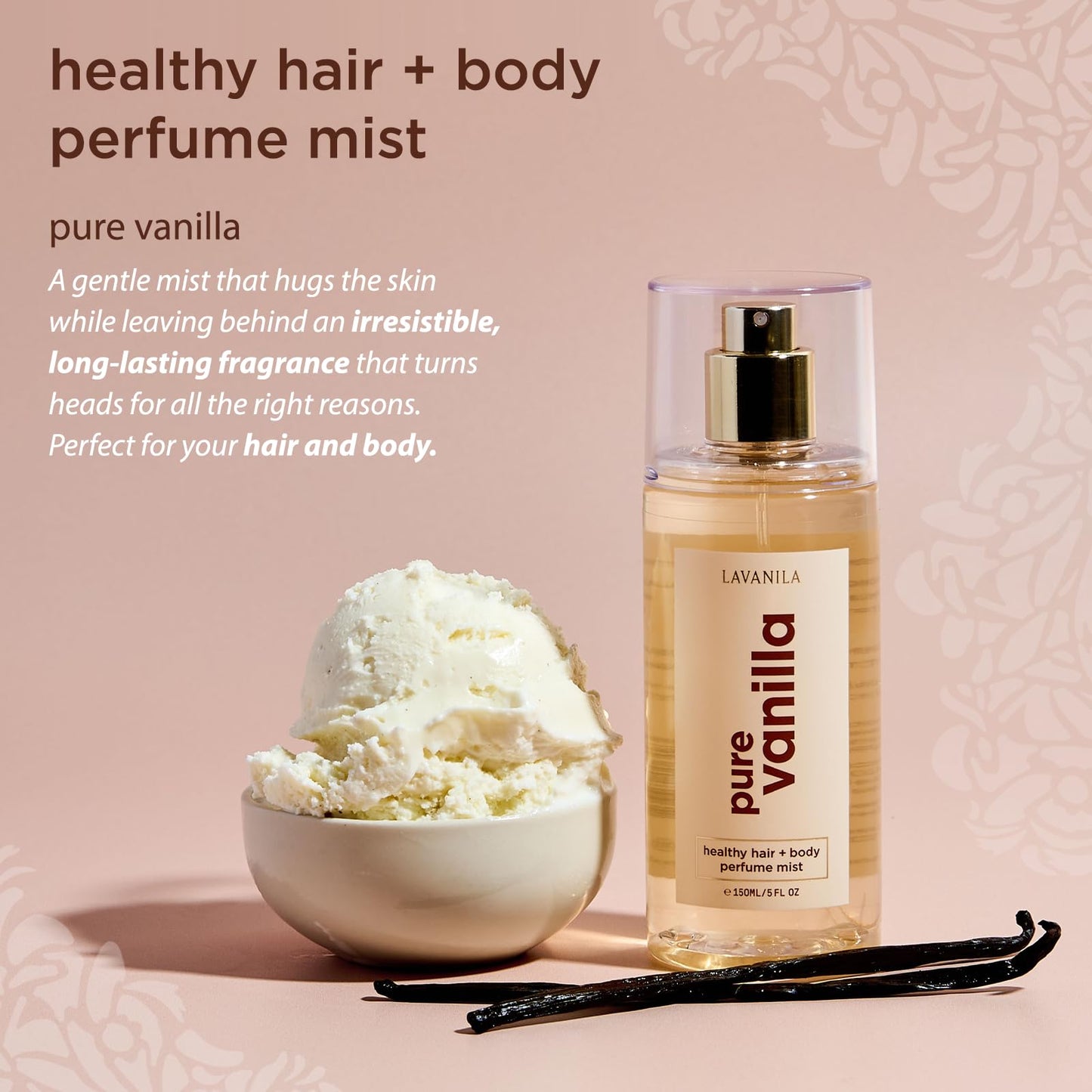 Lavanila Pure Vanilla Healthy Hair + Body Perfume Mist, 5 Fl Oz - Sweet & Warm Fragrance Spray Formulated with Jojoba Oil, Madagascar Vanilla, Tonka