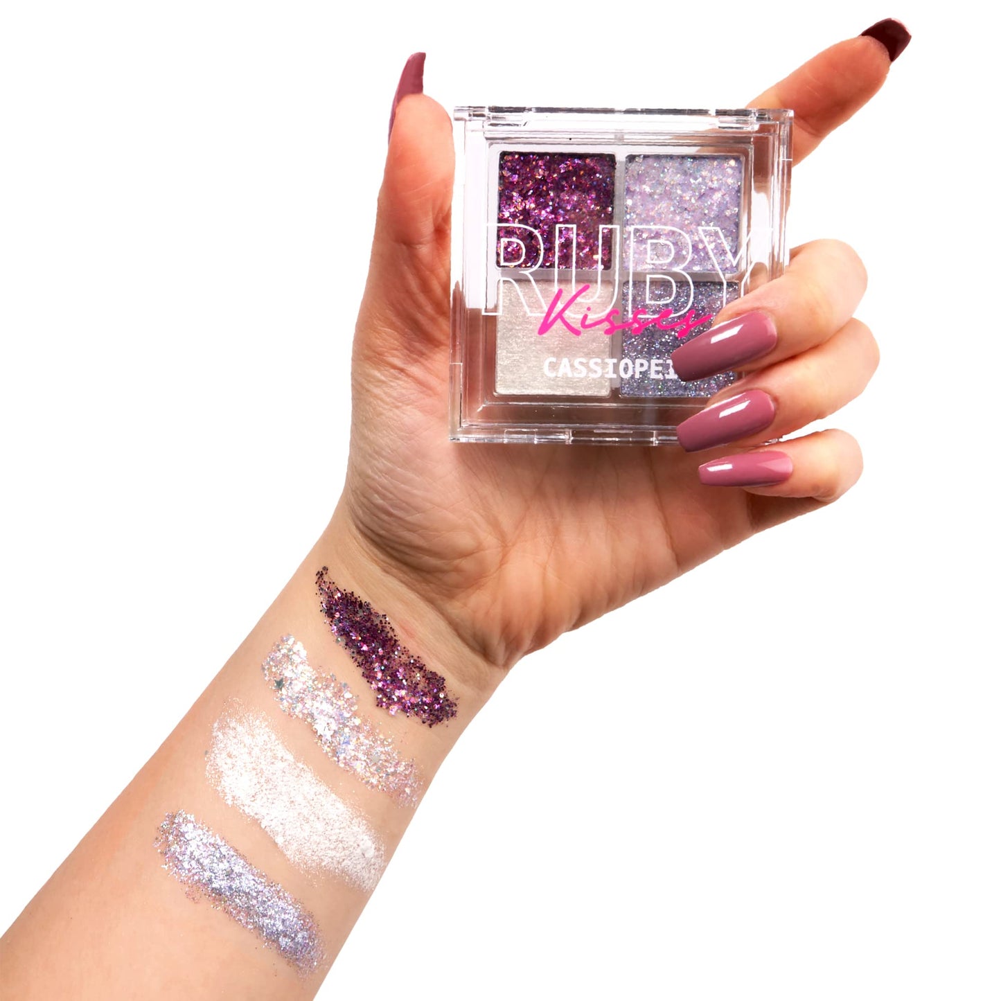 Ruby Kisses Glitter Gem Palette, 4 Shades Highly Pigmented Chunk Glitter, Buttery Texture, Long-Lasting Eye Makeup (Cassiopeia)