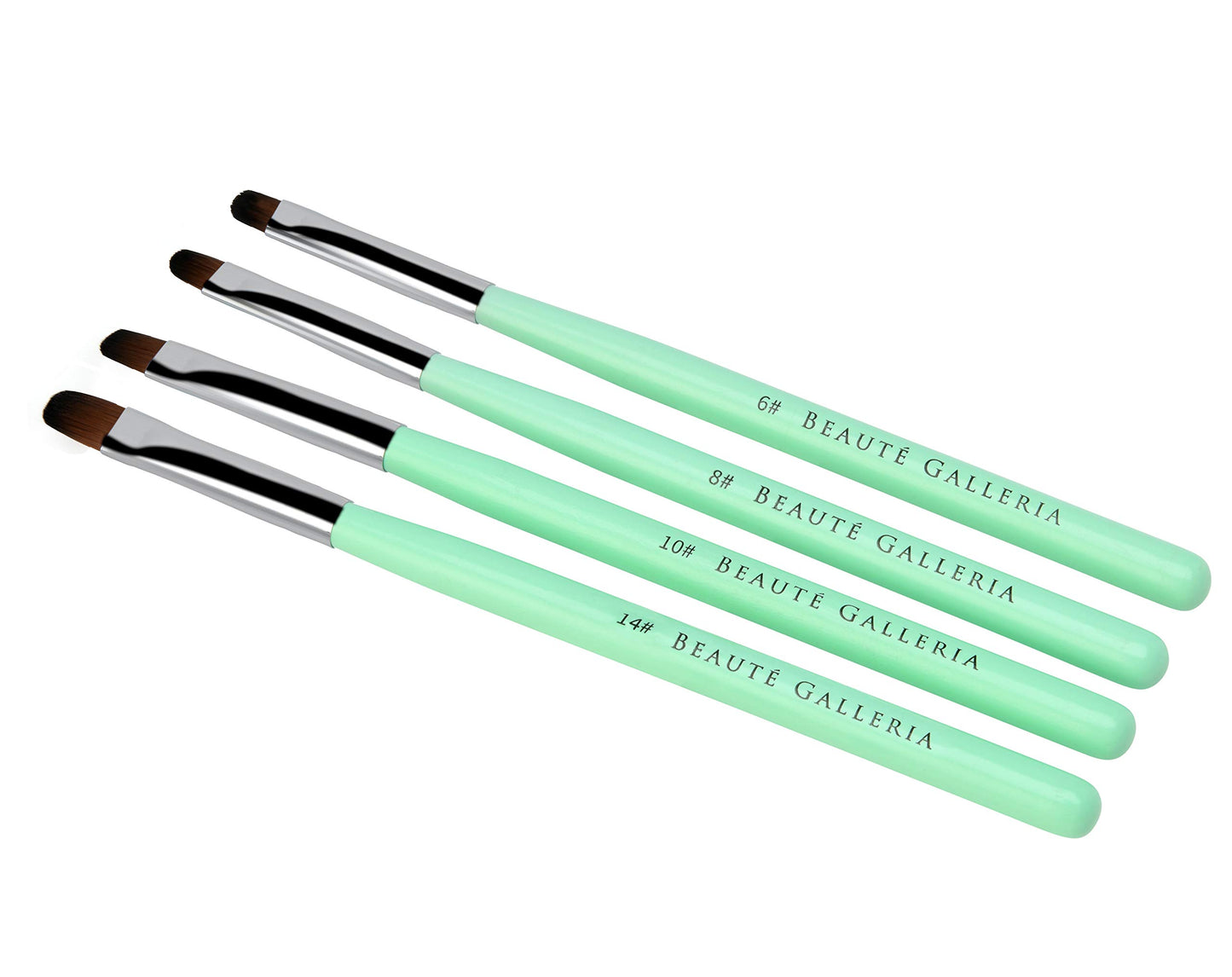 Beaute Galleria - 4pcs Acrylic UV Gel PolyGel Nail Art Brush Set (Size 6, 8, 10, 14), Nail Tips Builder Painting Pen Clean-Up Brush, Wooden Handle