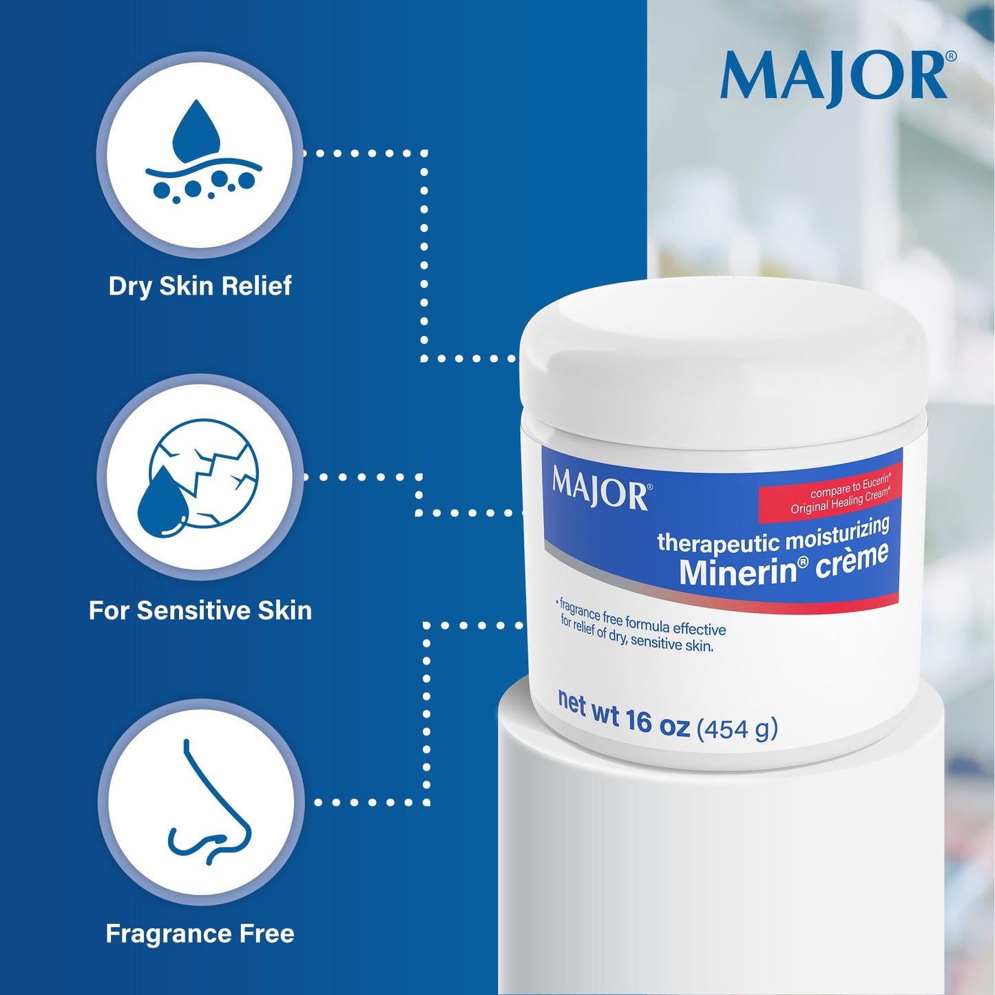 MAJOR Therapeutic Moisturizing Minerin Créme - Body Cream Moisturizer for Dry Skin - Fragrance-Free - 16 Oz. (2 Pack)